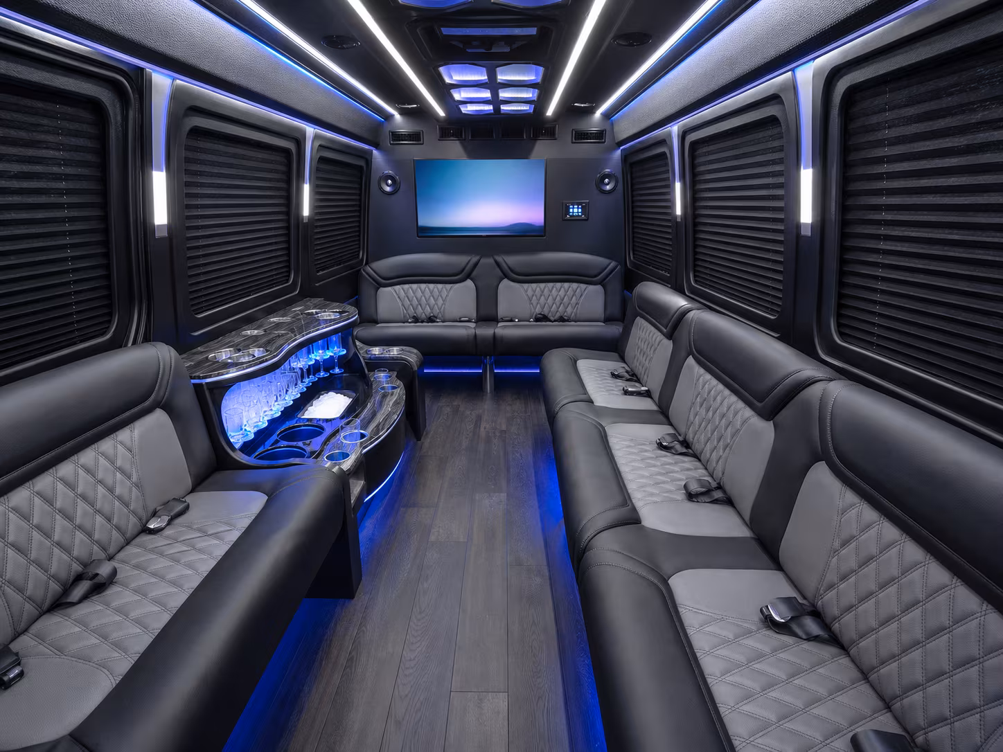 huntington beach 18 passenger party bus inside