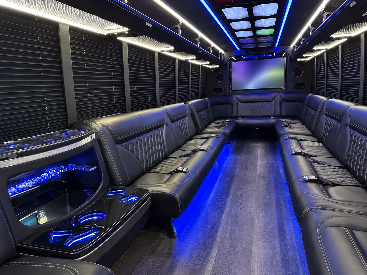 huntington beach 20 passenger party bus inside