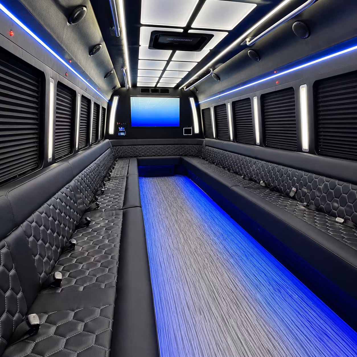 huntington beach 50 passenger party bus inside